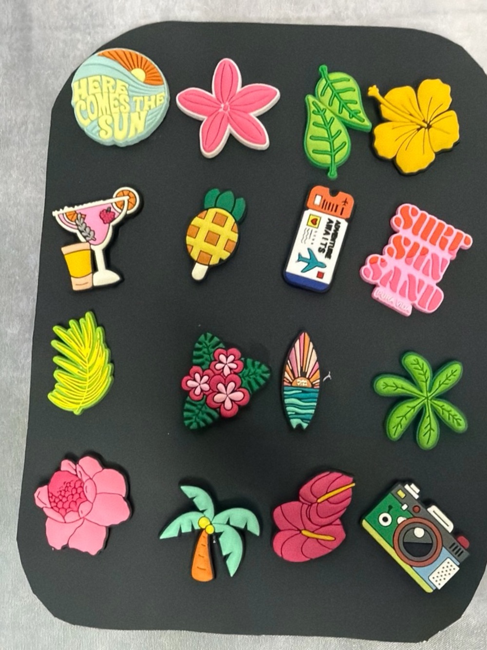 16 Tropical Kids Charms in Pink, Yellow, Green, Blue